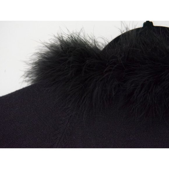 Vintage Talbots Black Acrylic Cardigan Sweater Faux-Fur Collar sz 14 - Picture 9 of 10